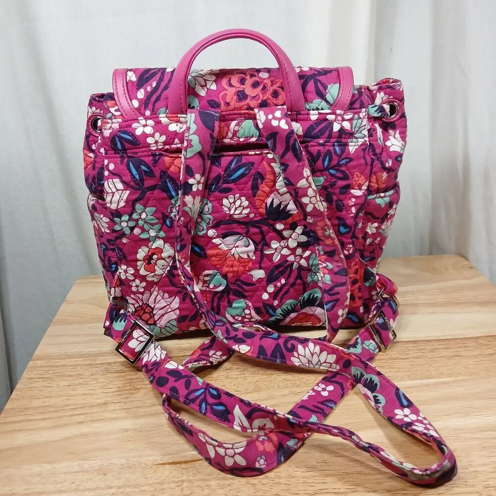 Vera Bradley Bloom Berry Floral Backpack Silver Toned Hardware 10